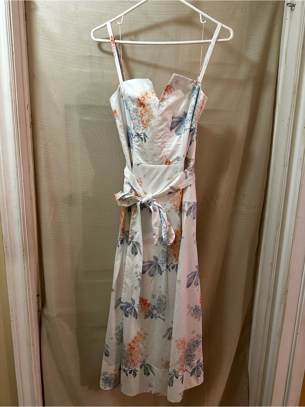 Rebecca Taylor Floral Cotton Midi Sundress Bow Tie Summer Garden Party Dress